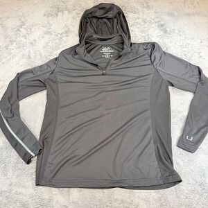 Huk Mens Charcoal Gray Quarter 1/4 Zip Performance Fishing Hoodie Size Large L